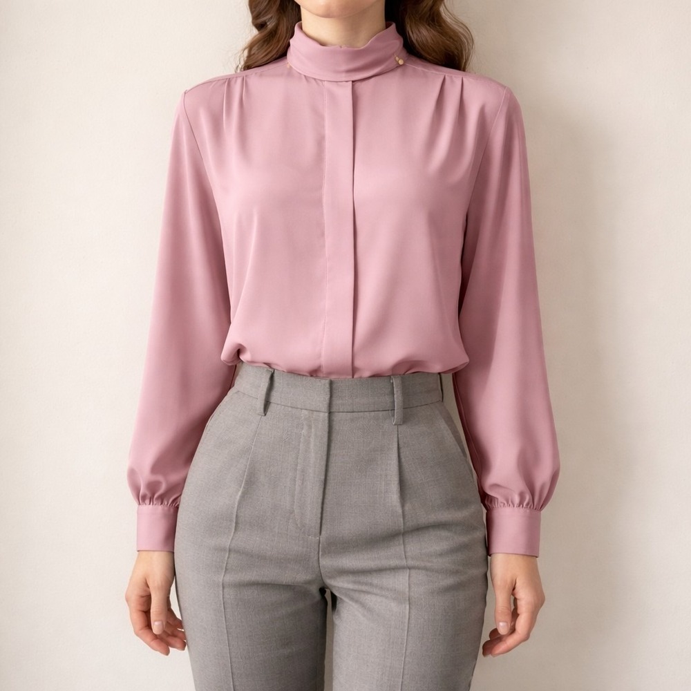 Vintage PENDLETON Size 14/Large Pink Mock Neck Collar Quiet Luxury Career Blouse